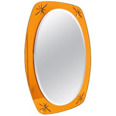 Italian Midcentury Wall Mirror in Yellow Color, 1950s