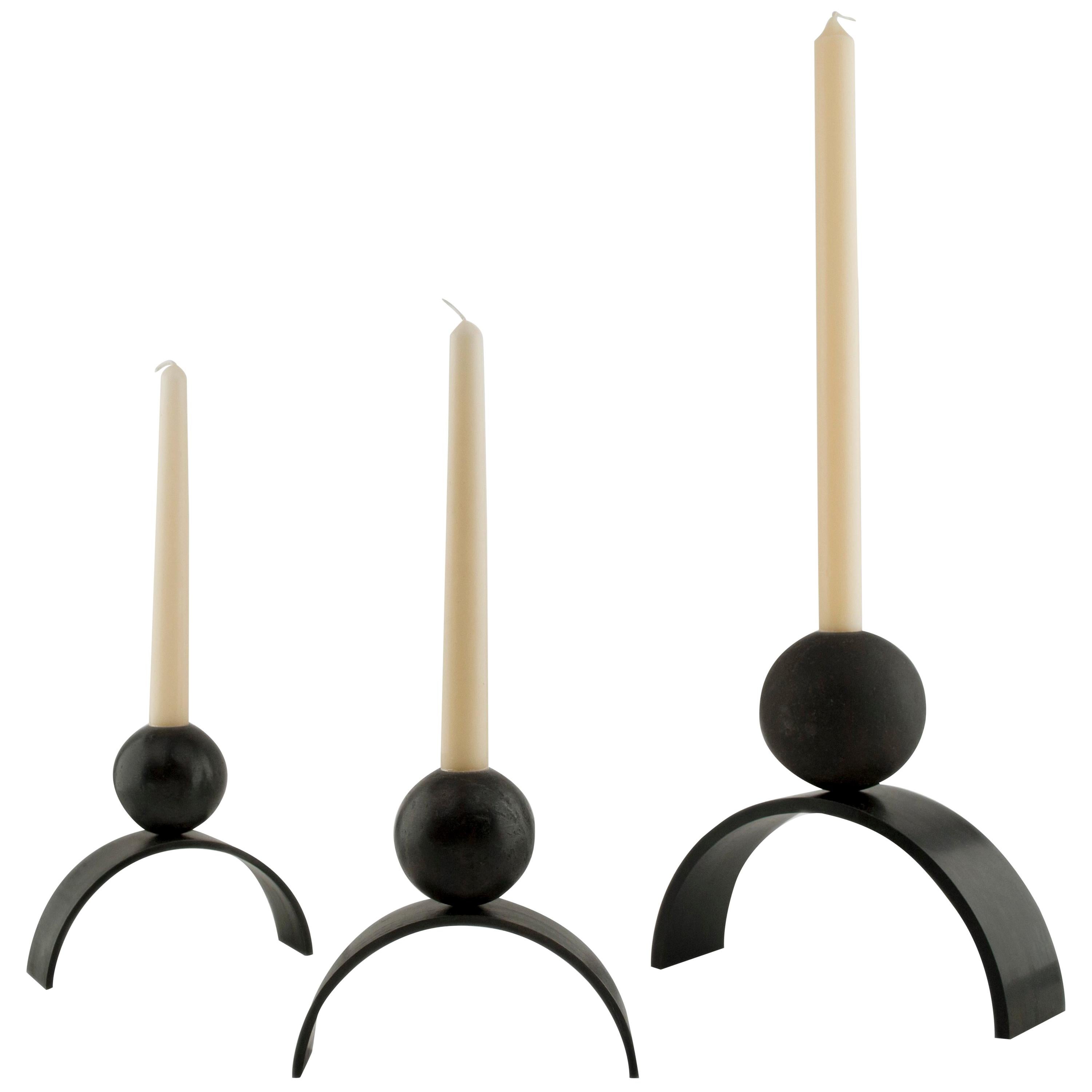 Contemporary Candle Holder Arch and Ball, Extra Large Black Steel, SET of 10 In New Condition For Sale In London, GB