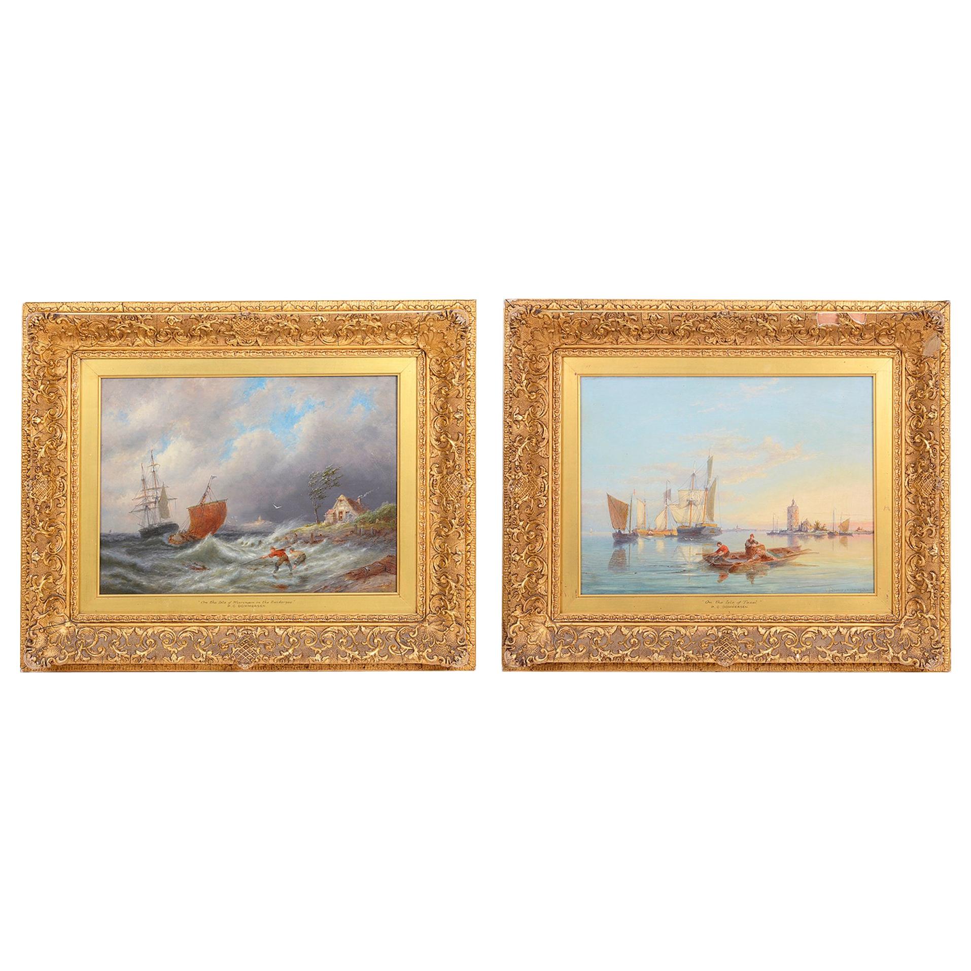 Pair of Oil on Canvas Seascapes by D.C. Dommerson, 19th Century