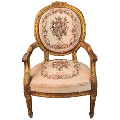 Armchair in Used Louis Seize Style Tapestry Fabric Gildet beech 