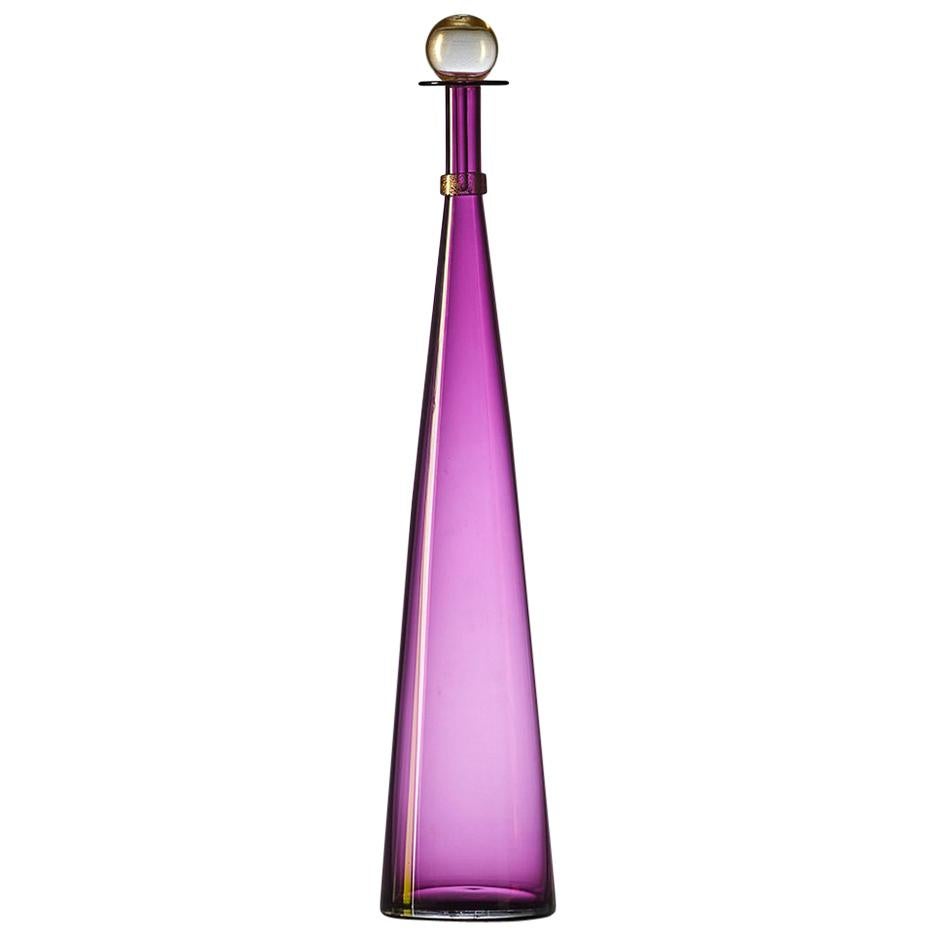 Amethyst Purple Glass Vase, Gold Leaf Stopper, Hand Blown Bottle by Vetro Vero