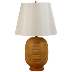 Chic Textured Stoneware Lamp with Custom Silk Shade by Bob Kinzie