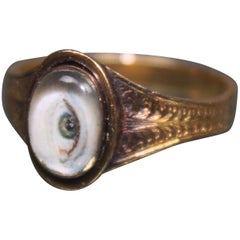 Antique Sailors Lover's Eye Ring Miniature on Wafer Painting Portrait, circa 1780