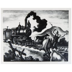Thomas Hart Benton Lithographie originale sur pierre:: 1941:: Train lent à travers l'Arkansas