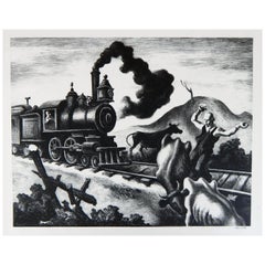 Thomas Hart Benton Original Stone Lithograph, 1941, Slow Train through Arkansas