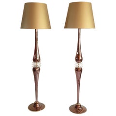 Pair of Large Mid-Century Modern Mirrored Copper Color Murano Glass Floor Lamps