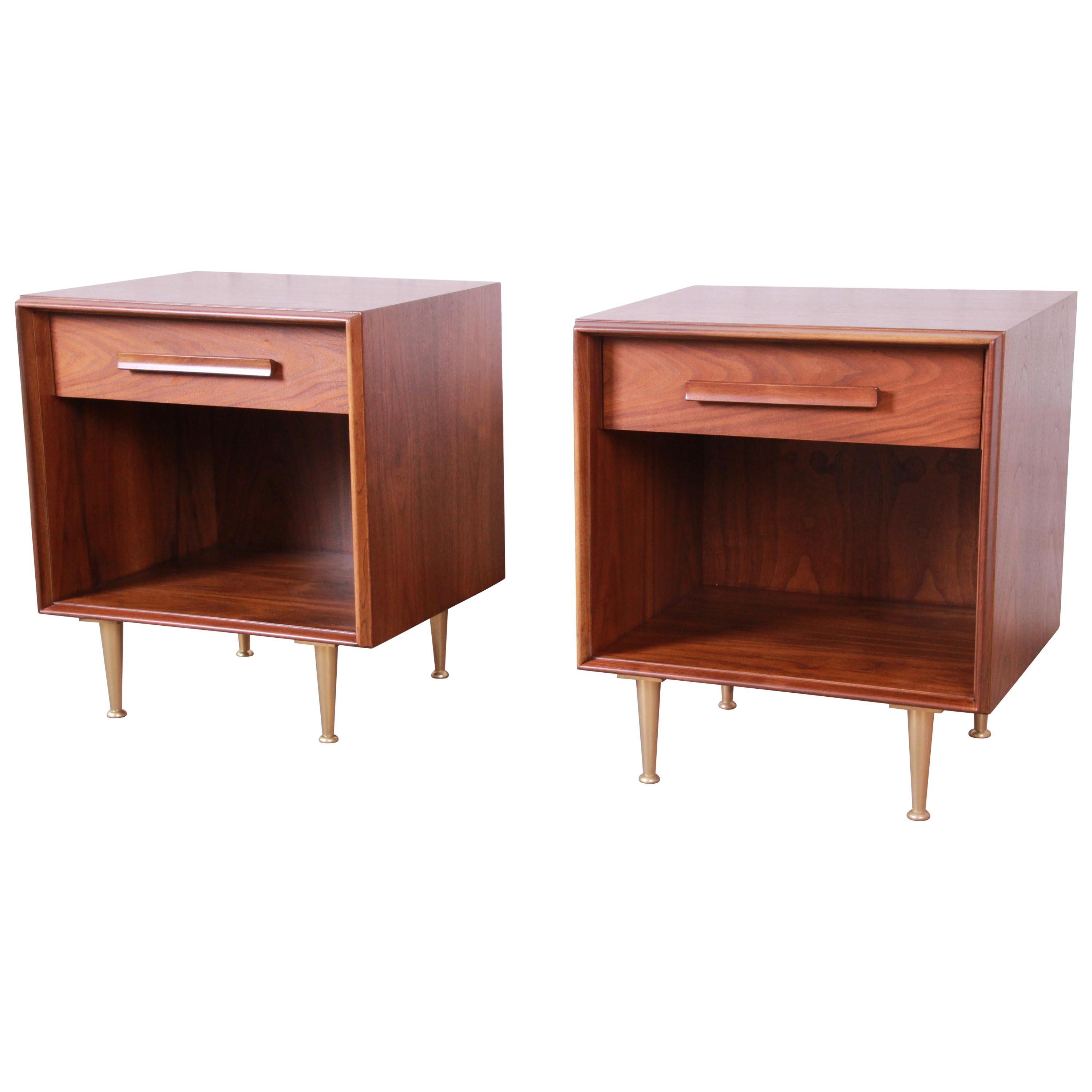 Robsjohn-Gibbings for Widdicomb Mid-Century Modern Walnut Nightstands, Pair