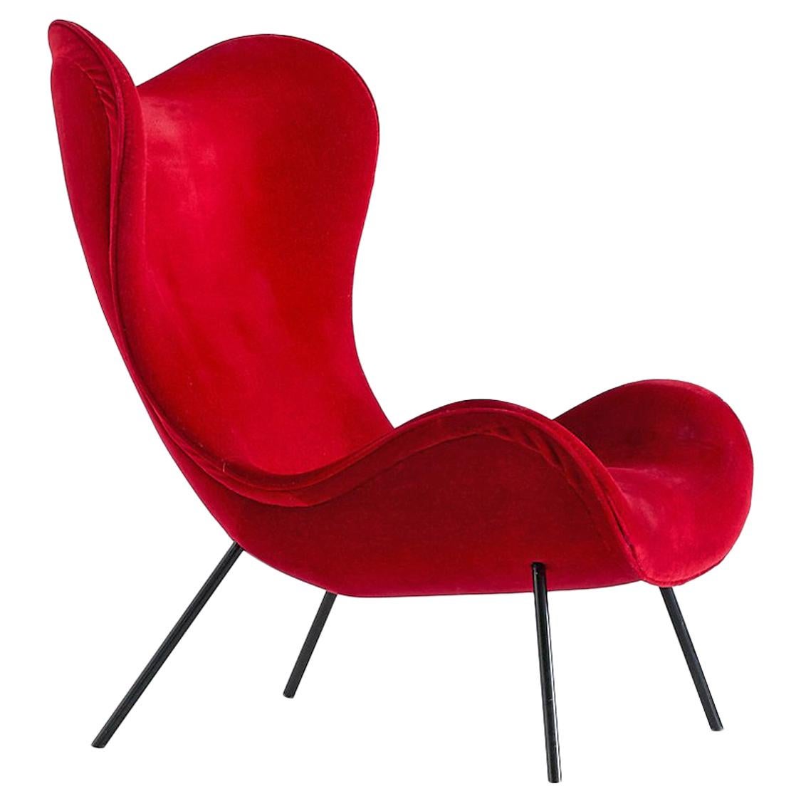 Fritz Neth 'Madame' Lounge Chair in Red Velvet for Correcta, Germany, 1950s
