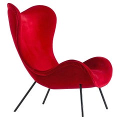 Fritz Neth 'Madame' Lounge Chair in Red Velvet for Correcta, Germany, 1950s