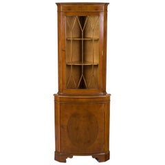 Vintage Yew Wood Single Door Narrow Tall Corner Cabinet Cupboard Hutch