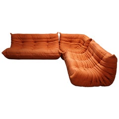 Canapé modulaire orange de 3 pièces de Michel Ducaroy pour Ligne Roset