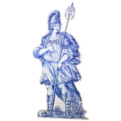 Vintage Blue and White Tile Soldier Silhouette