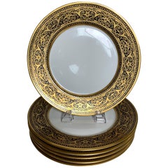 Set of 6 French Black and Gold Service Dinner Plates