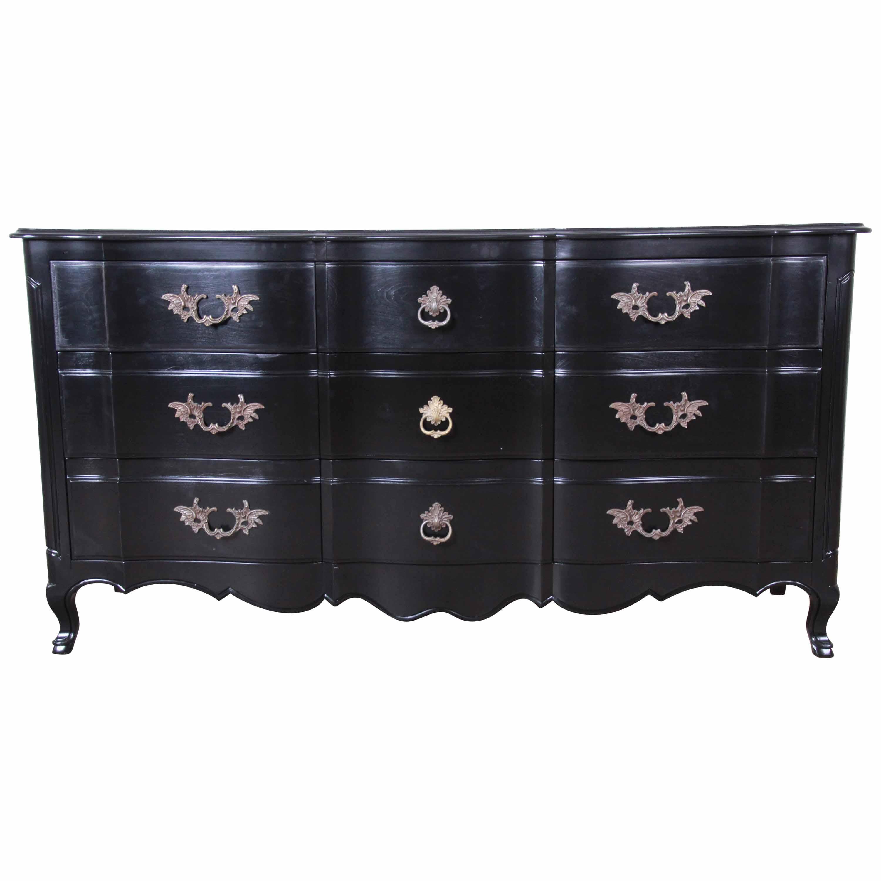 John Widdicomb French Provincial Louis XV Ebonized Dresser, Newly Refinished