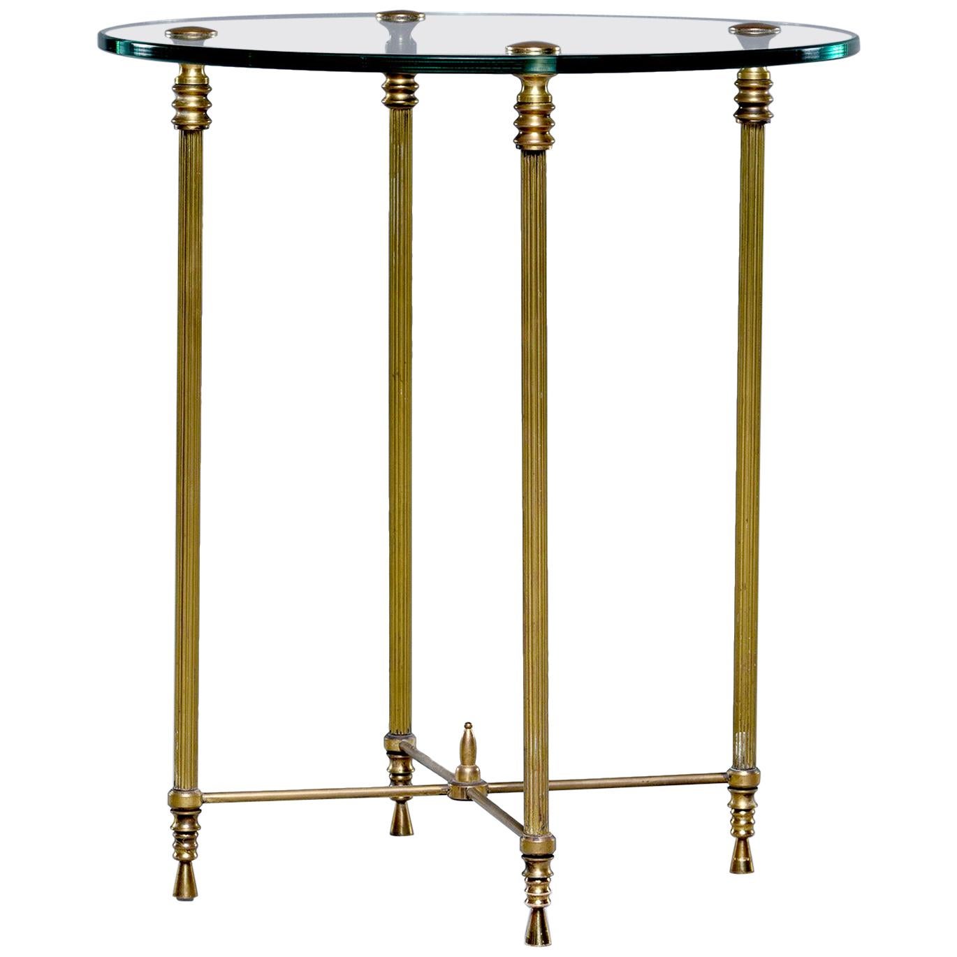 French Mid Century Neoclassical Style Brass and Glass Side Table