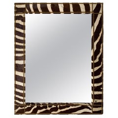 Custom Made Natural Zebra Hide Mirror with French Nail Head Trim