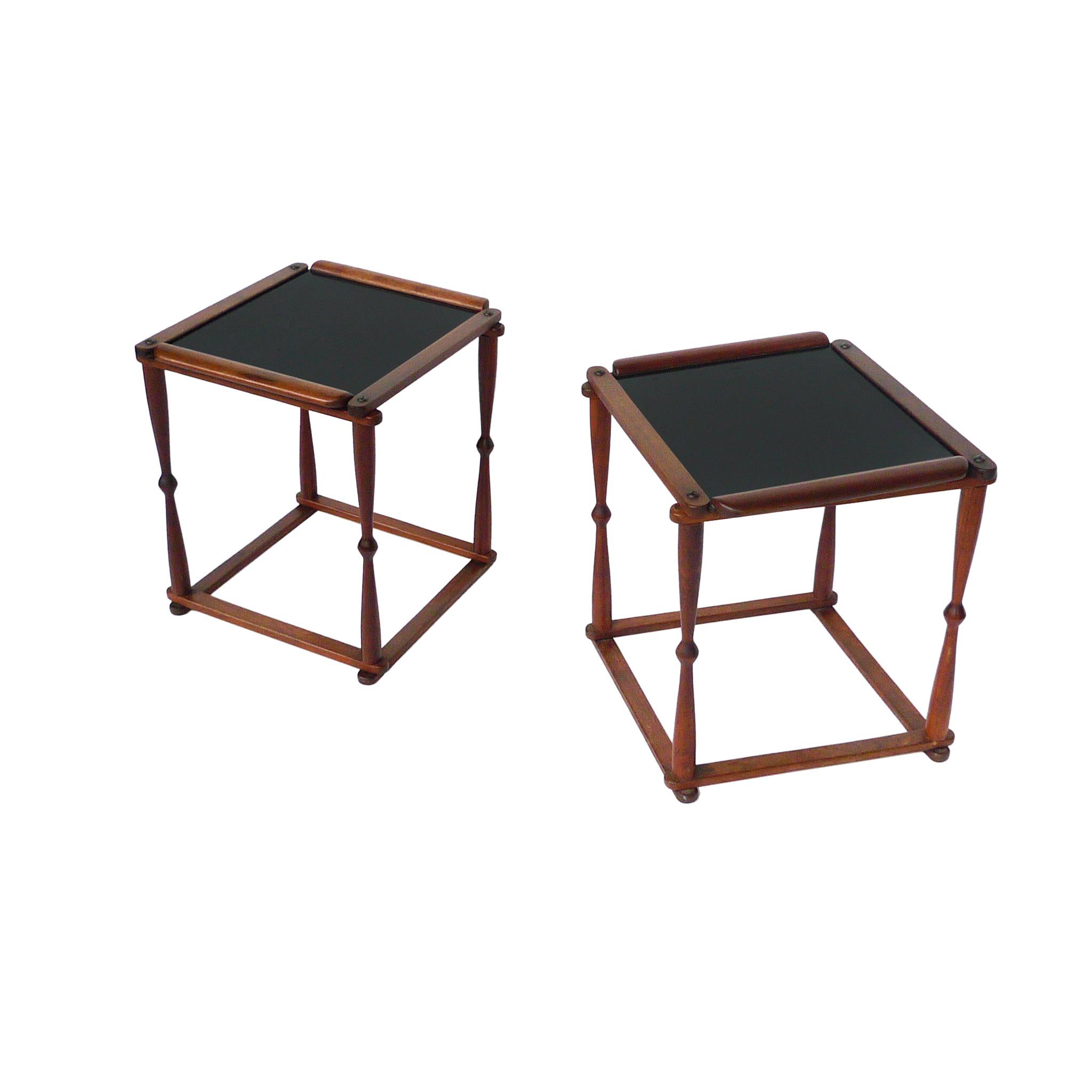 Pair of 1940s Campaign-Style Collapsible Walnut End Tables