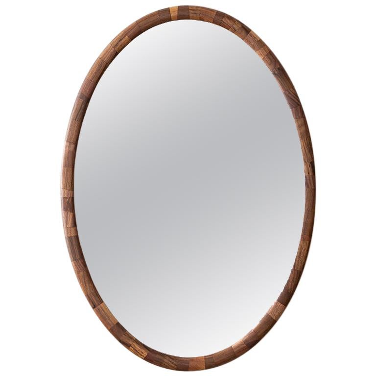 STACKED Walnut Oval Wall Mirror by Richard Haining, Available Now
