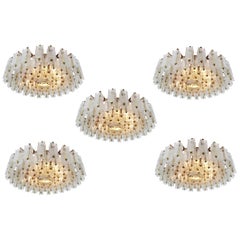 Extreme Large Midcentury Chandeliers in Structured Glass and Brass from Europe