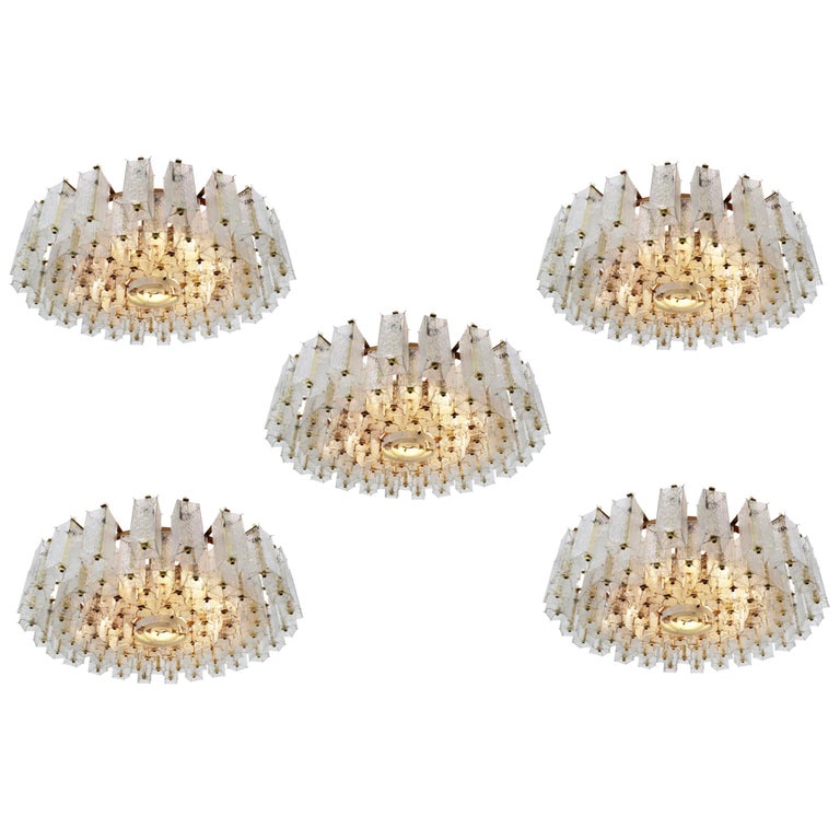 Extreme Large Midcentury Chandeliers in Structured Glass and Brass from Europe For Sale