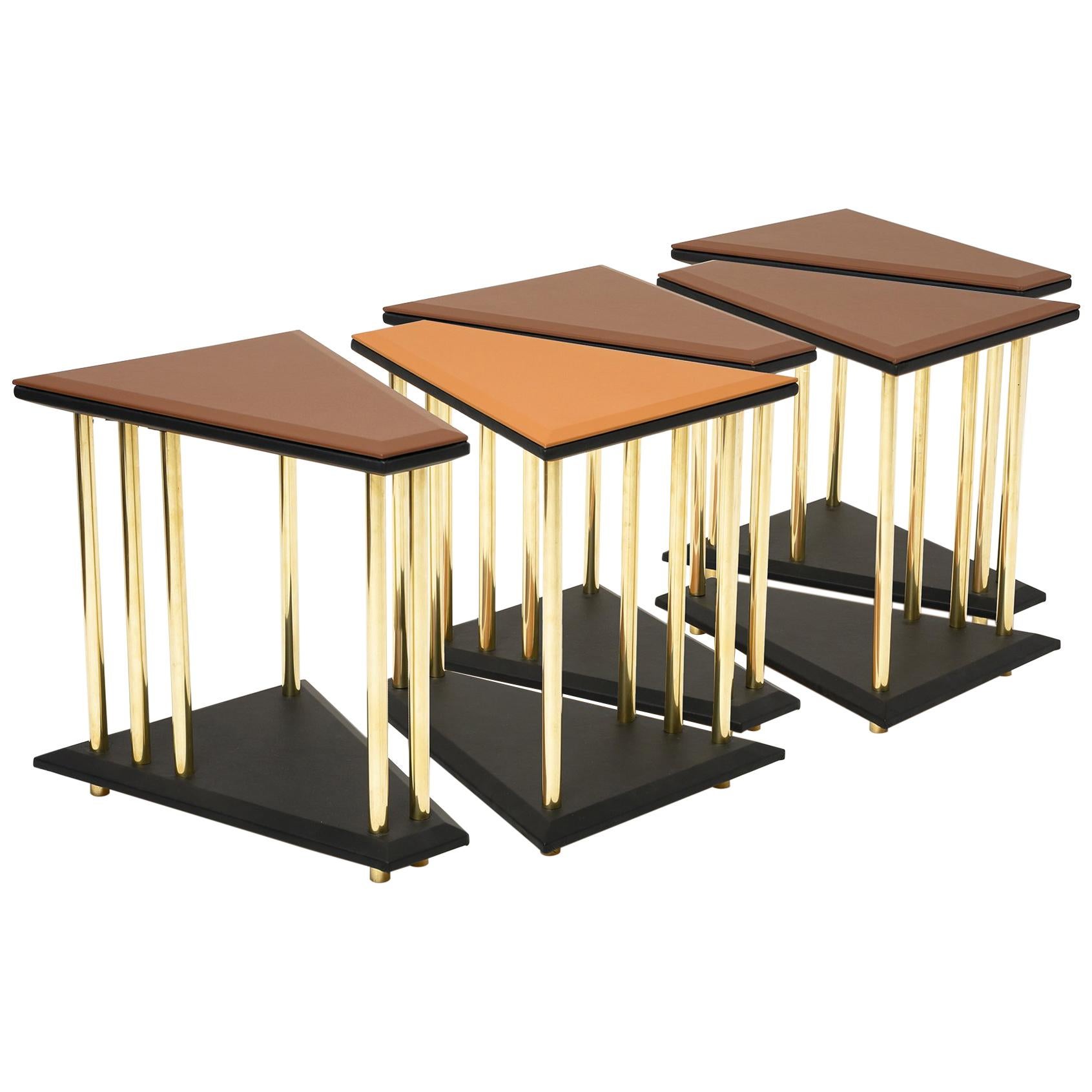 Stellar, Modular Side or Low Sofa Table with Leather Tops and Brass Legs For Sale