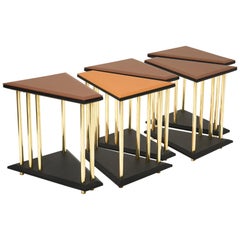 Stellar, Modular Side or Low Sofa Table with Leather Tops and Brass Legs