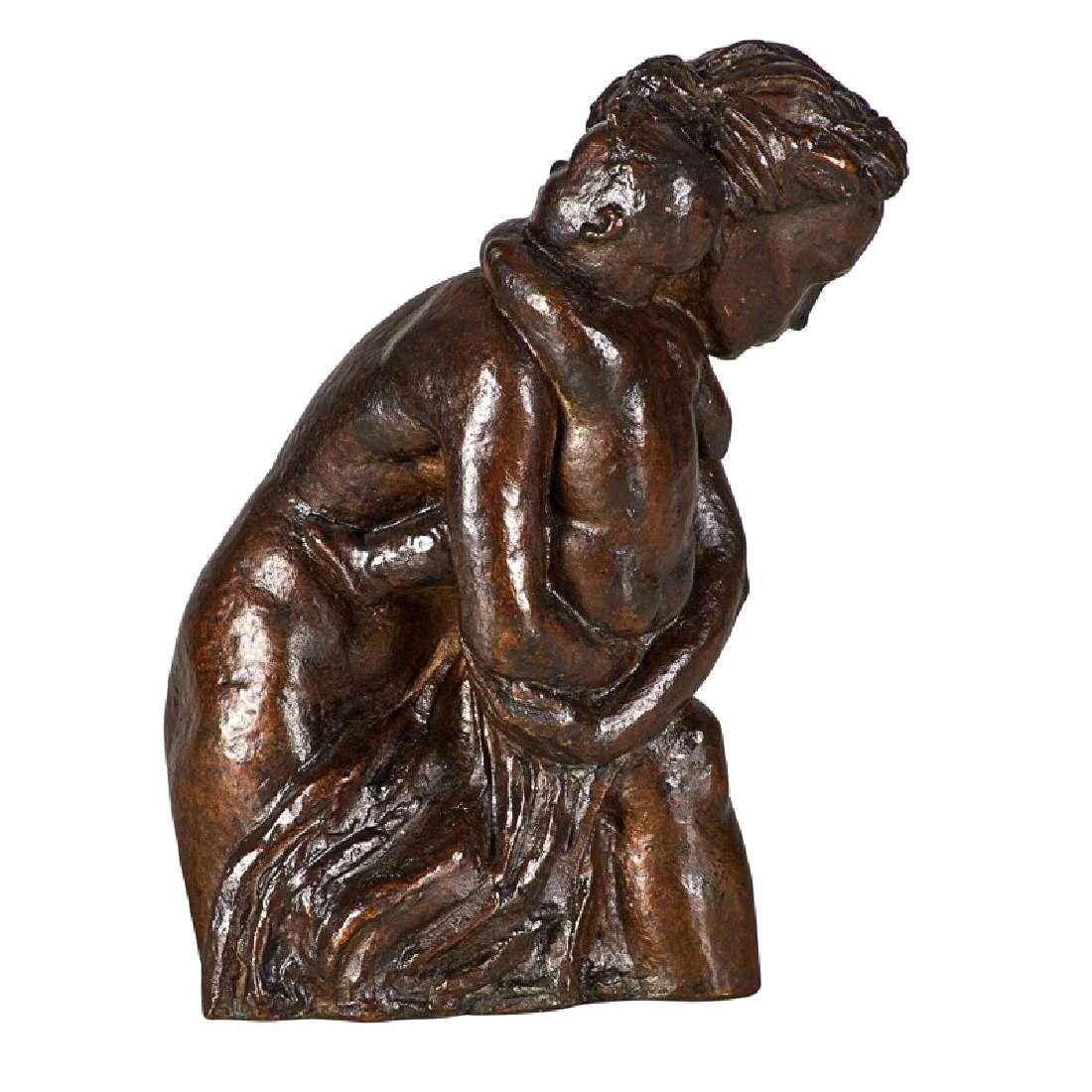 Cast Patinated Bronze of Mother and Child For Sale