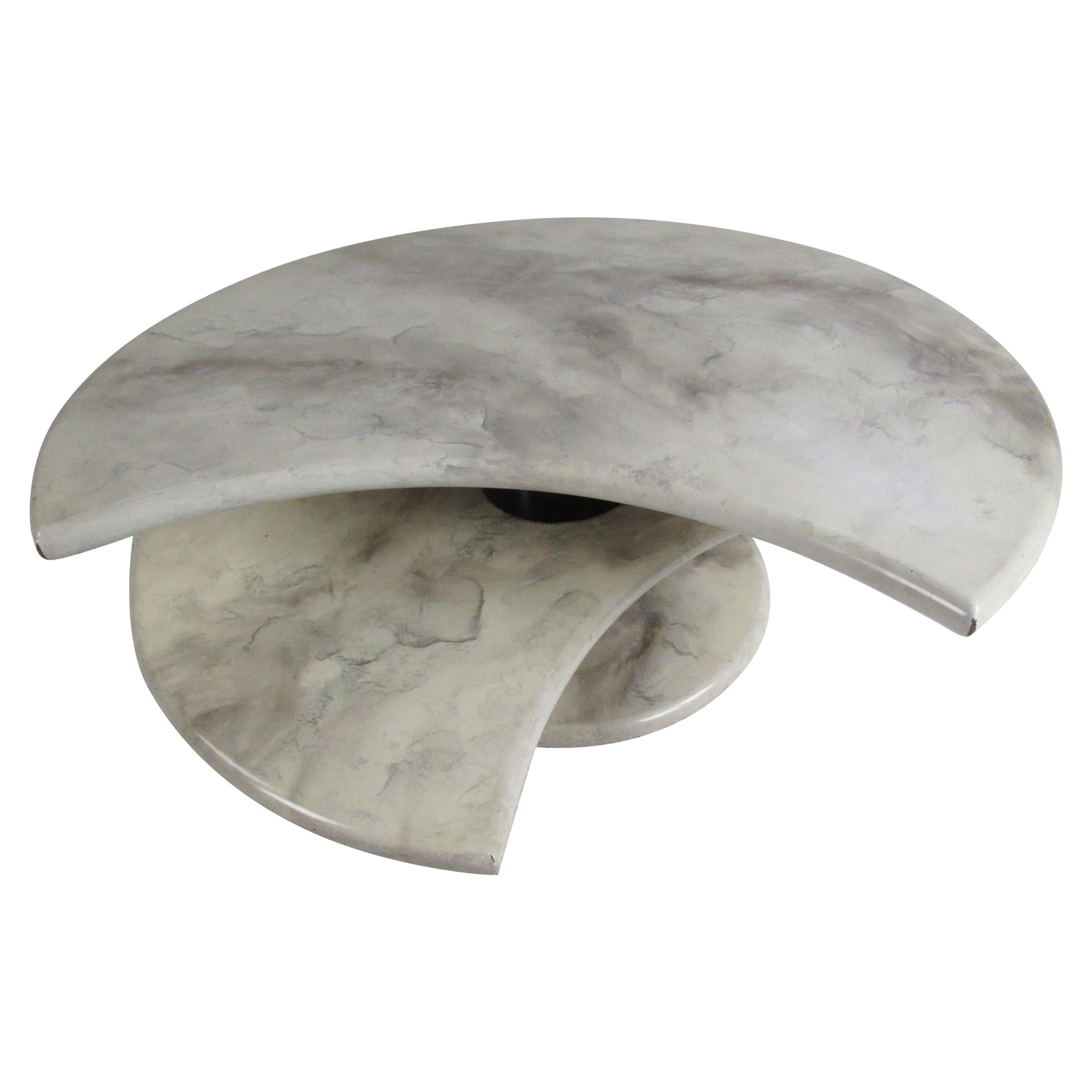 Impressive Mid-Century Modern Faux Marble Swivel Top Coffee Table