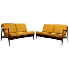 Mid-Century Modern Danish Ib Kofod Larsen Selig Pair of Walnut Sofa Sectional