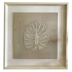 Large Neutral Abstract White Embroidery on Taupe Muslin