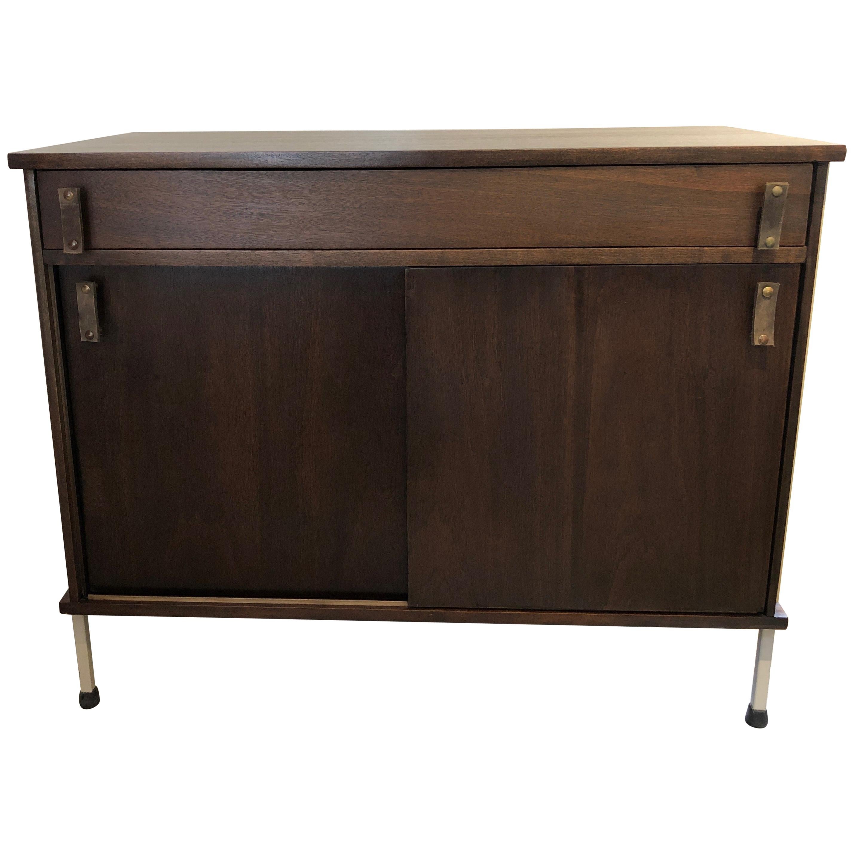 Knoll and Drake Walnut Cabinet with Sliding Doors