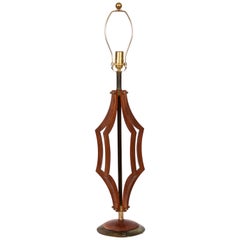 Vintage Monumental American Mid Century Geometric Cut Out Walnut Table Lamp, circa 1960