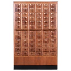 Mid-Century Modern Oak 72-Drawer Library Card Catalog Cabinet, Circa 1950s