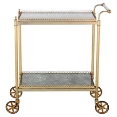 Vintage French Brass and Marble Cart or Trolley