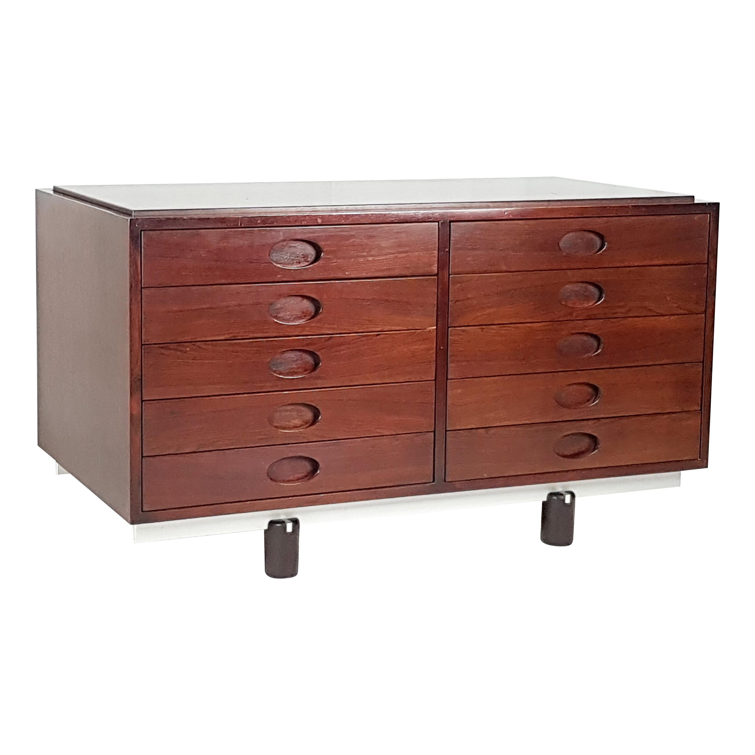 Rosewood and Aluminum 1960s Chest of Drawers by Gianfranco Frattini for Bernini
