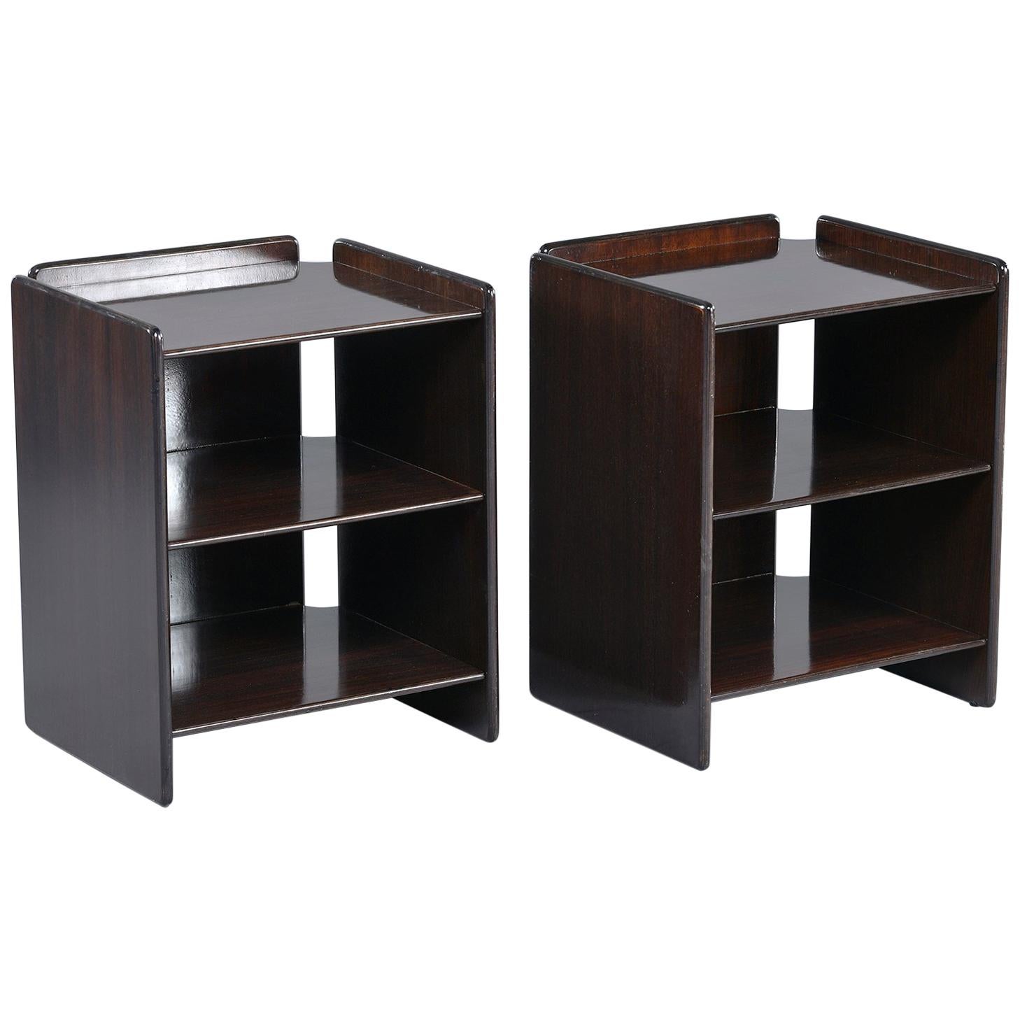 Pair of Dark Walnut Side Tables with Two Open Shelves