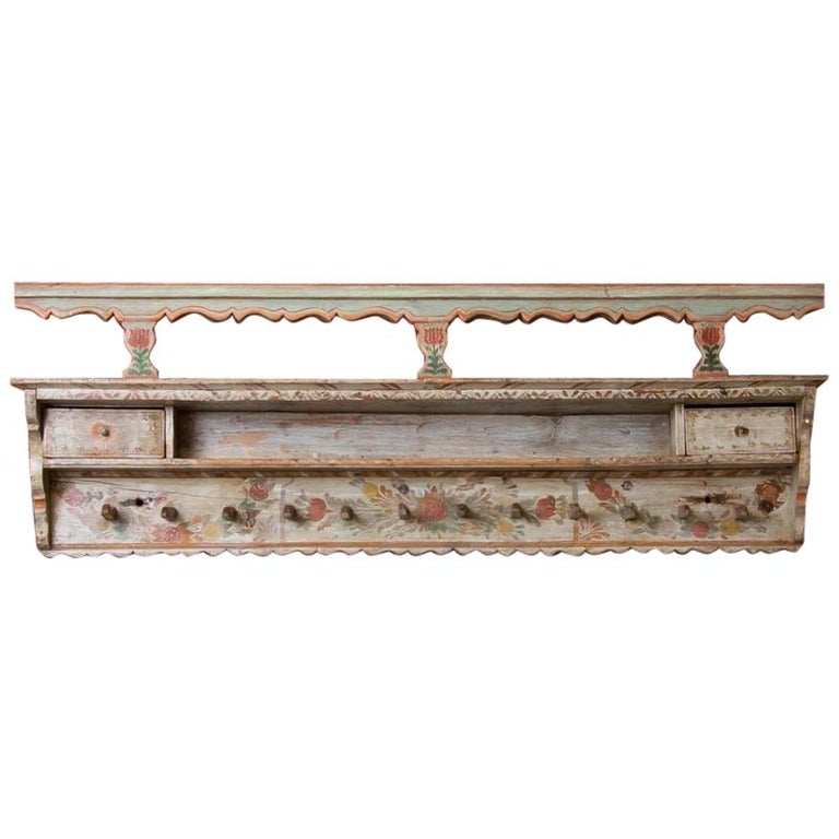Antique Folk Art Painted Hanging Coat Rack For Sale At 1stdibs