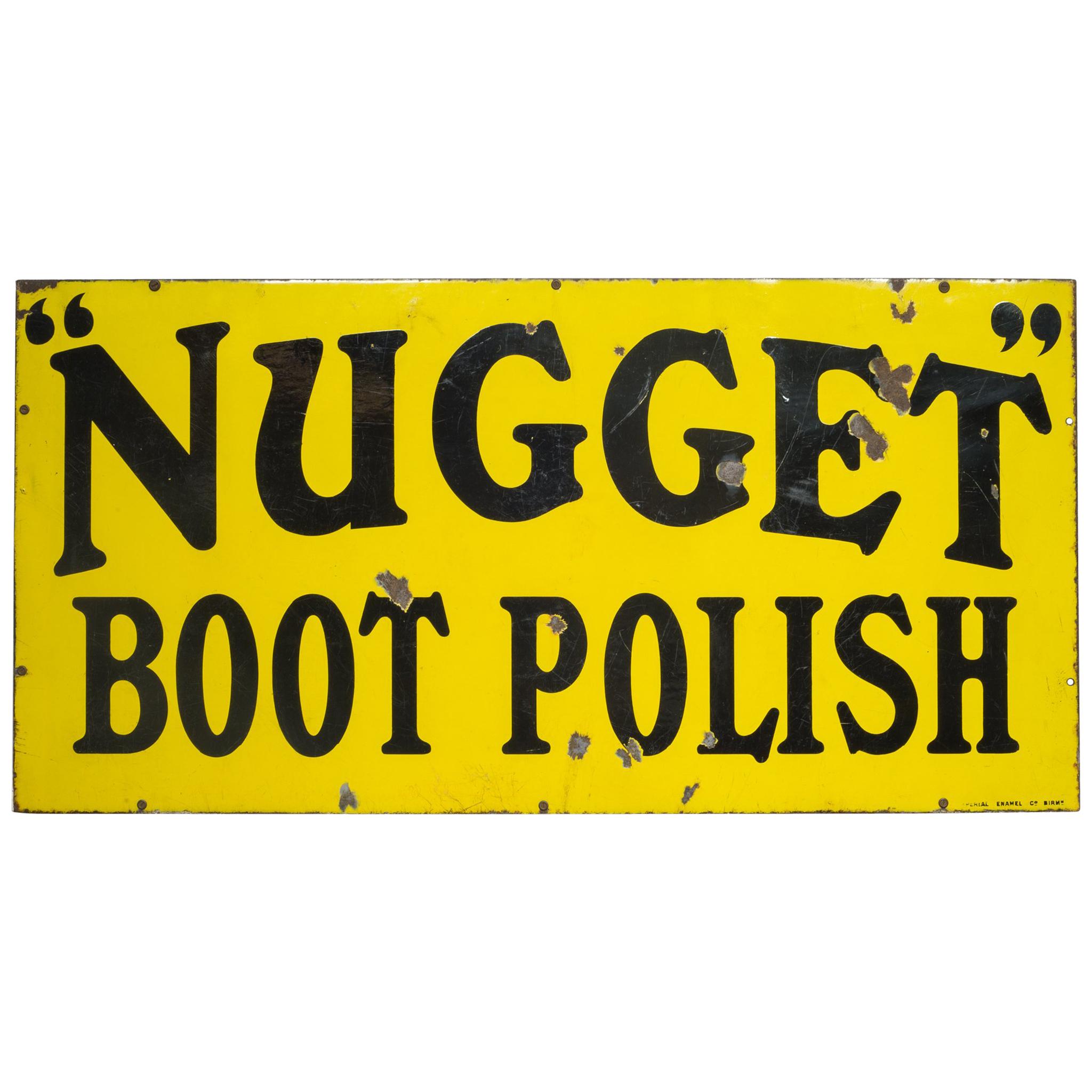 Enameled Nugget Boot Polish Sign, circa 1920-1950