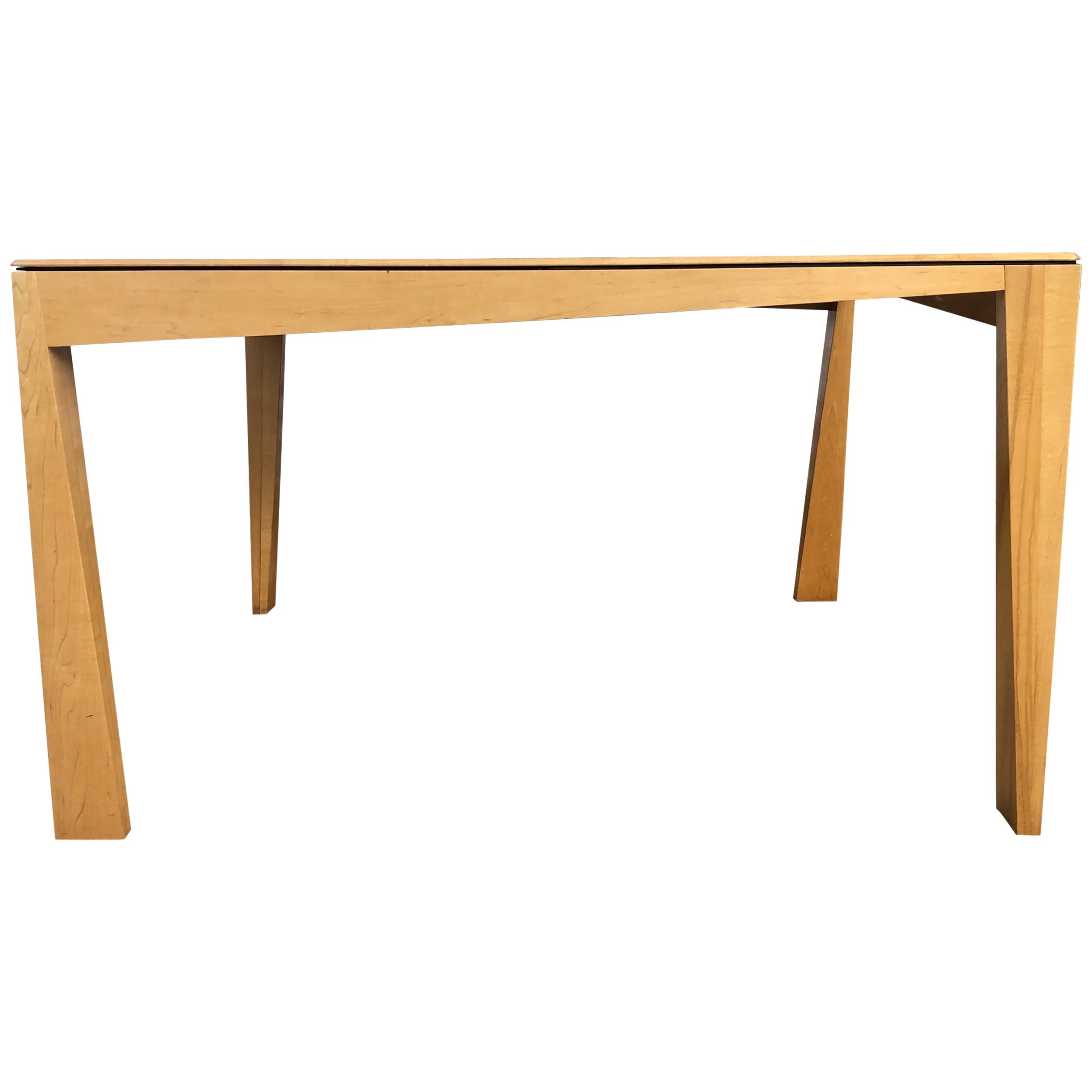 1980s Hennie de Jong Square Asymmetrical Leg Maple Square Dining Table