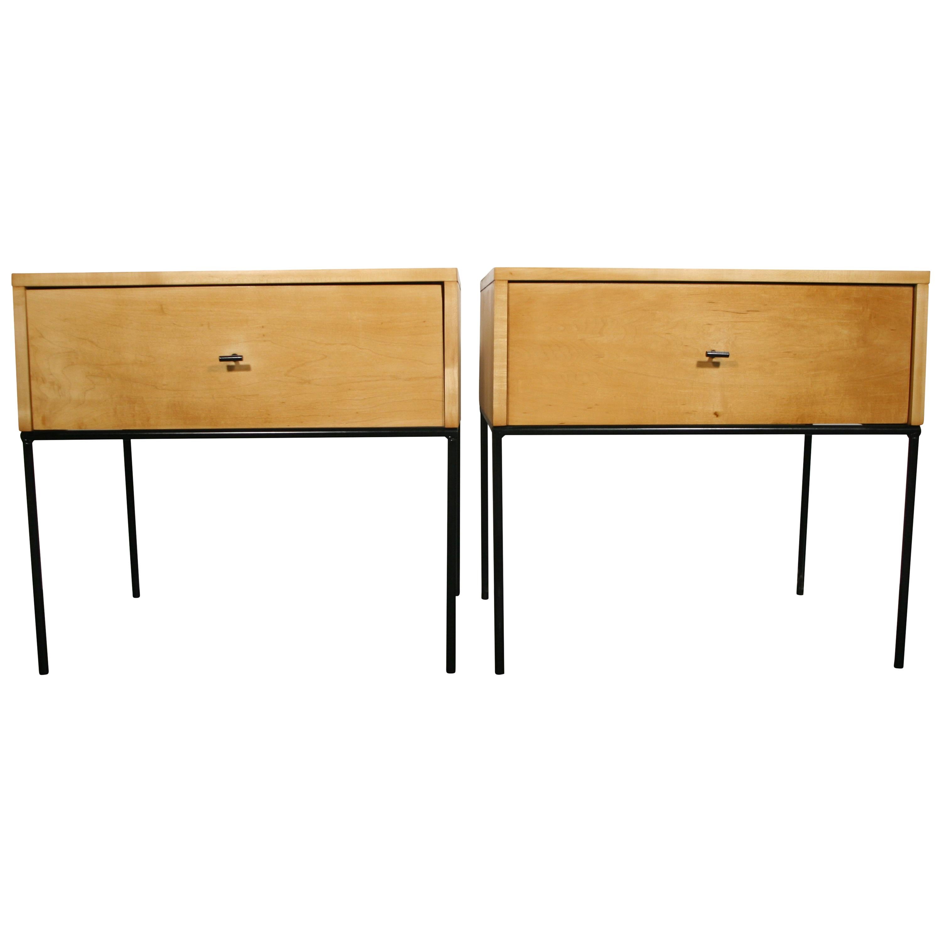 Midcentury Paul McCobb Single Drawer #1500 Nightstands Blonde Maple T Pulls