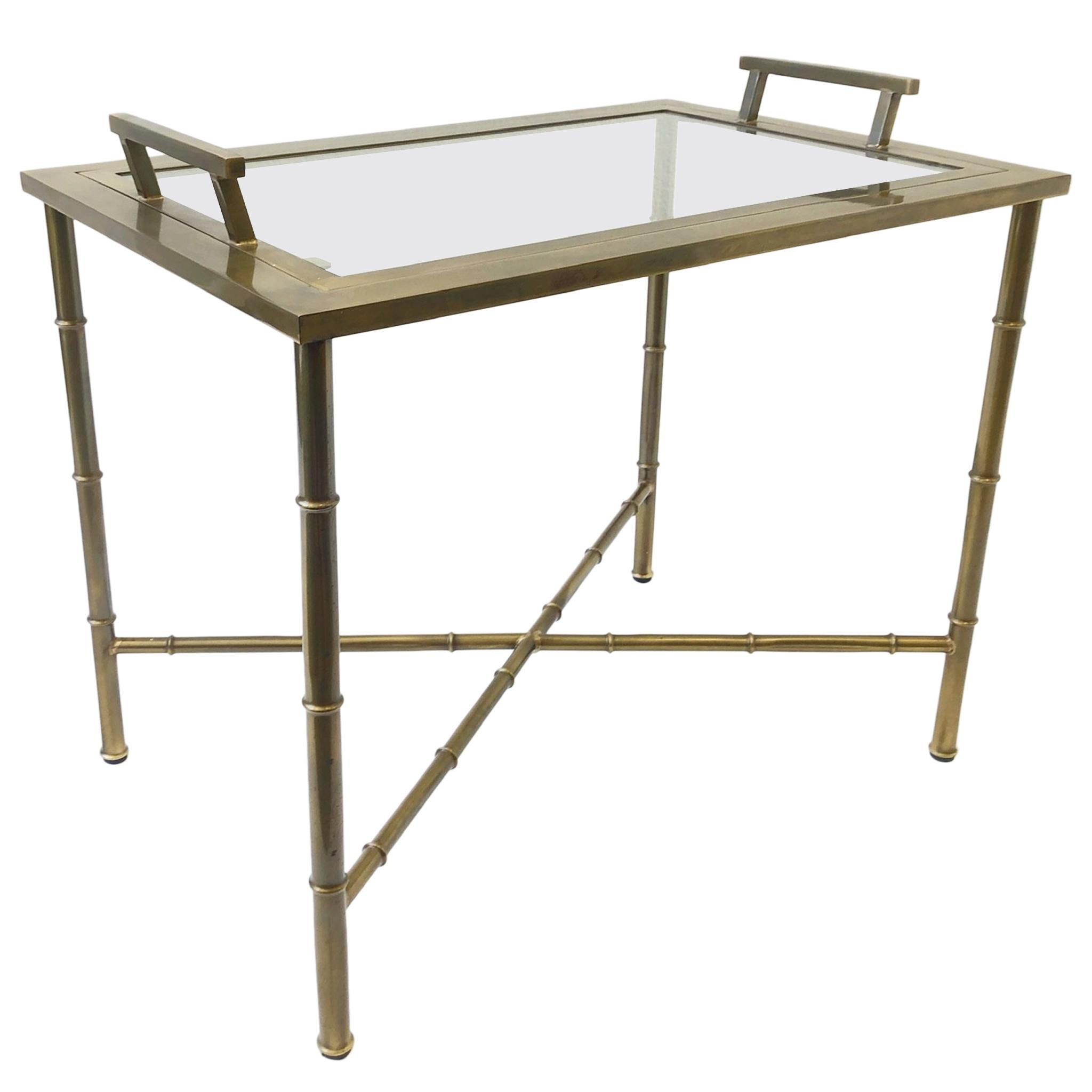 Aged Brass and Glass Faux Bamboo Tray Table by Mastercraft