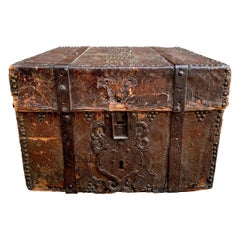 17th Century Italian Leather Lock Box