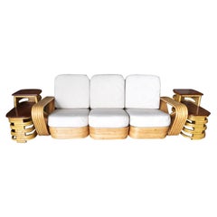 Restored Paul Frankl Six-Strand Sectional Sofa Living-Room Set with Side Tables