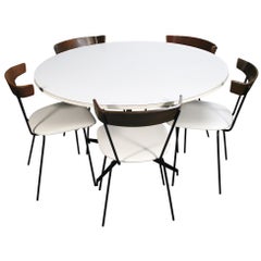 Midcentury Clifford Pascoe Dining Set 5 Chaises et Table Ronde White Vinyl Iron