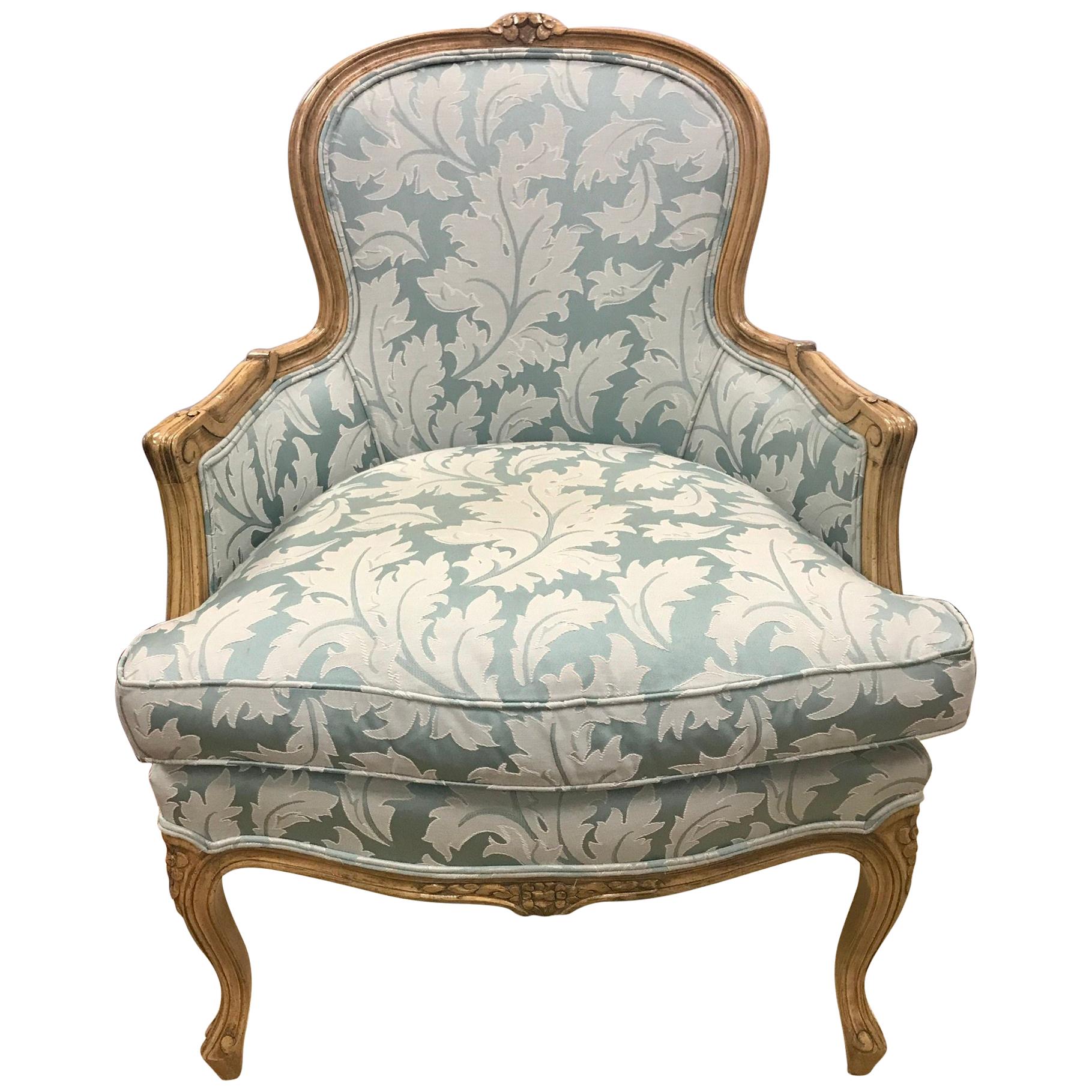 Carved French Louis XV Style Bergere Armchair Century Furniture