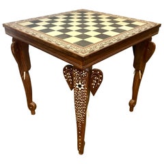 Carved Mother of Pearl Chess Game Table Smaller in Scale with Carved Chess Set