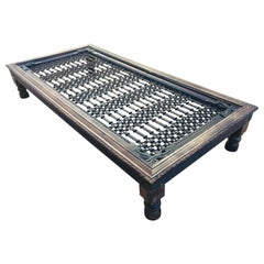 Teak Wood Large Coffee Table with Iron Inset Jali Work