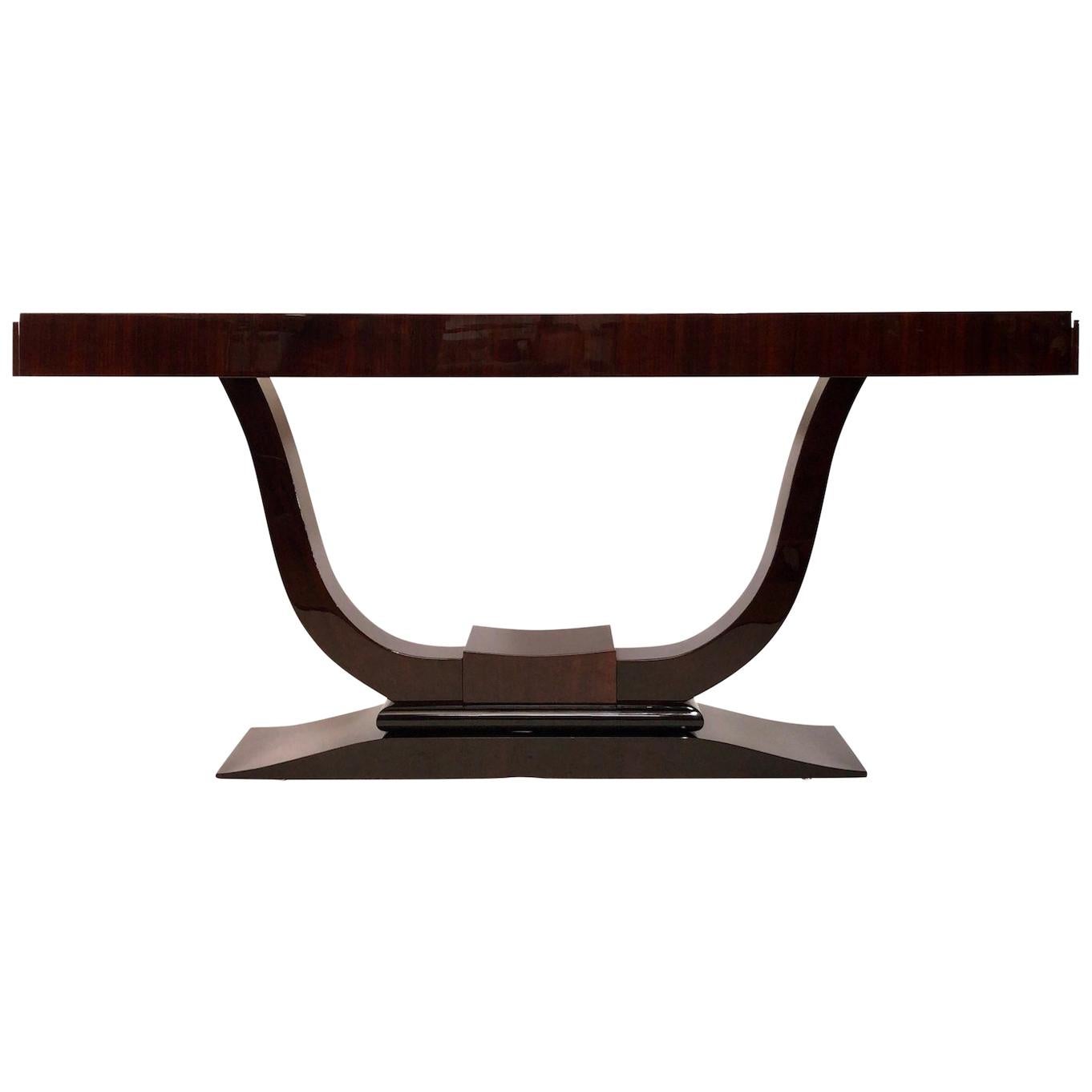 Large 1930s Art Deco Lyra Shaped Console Table in Real Wood Veneer For Sale