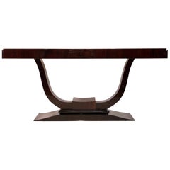 Large 1930s Art Deco Lyra Shaped Console Table in Real Wood Veneer