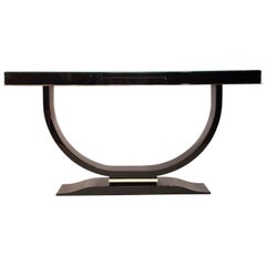 Black Art Deco Console Table with Drawer on a Semi-Circle Curved Foot